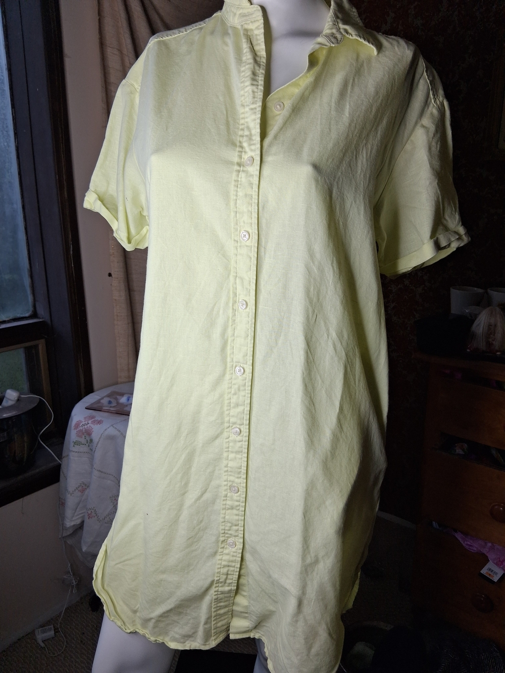 GAP Light Yellow Short-Sleeve Button-Down Shirt Dress